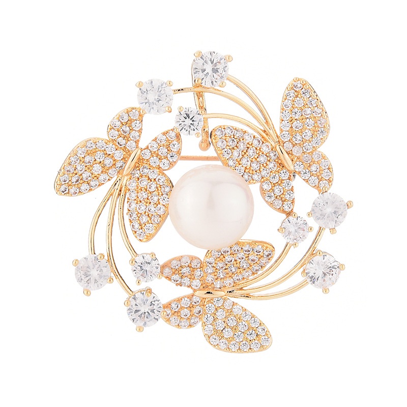 Trâm Cài Áo Hình Vòng Hoa Bướm Đính Ngọc Trai Sang Trọng Cho Nữ