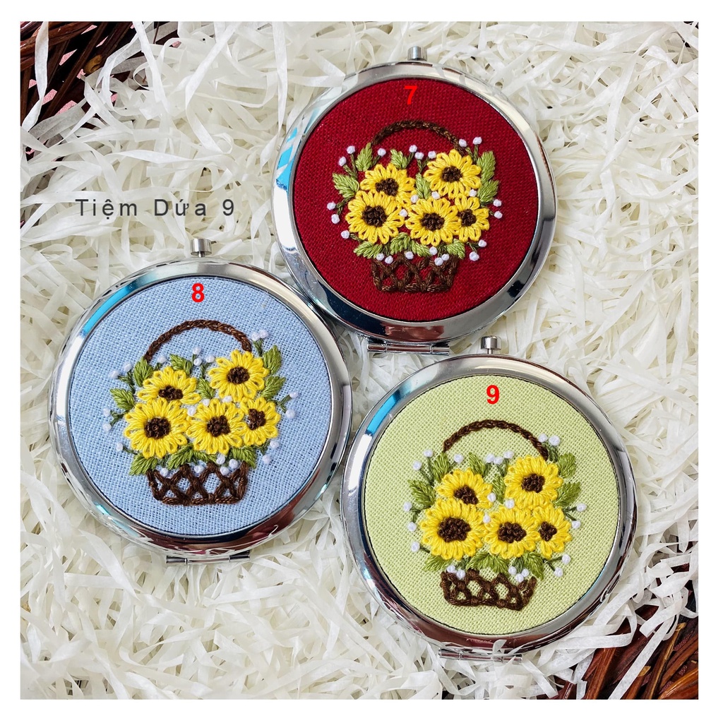 Gương thêu tay mini, quà tặng handmade cao cấp