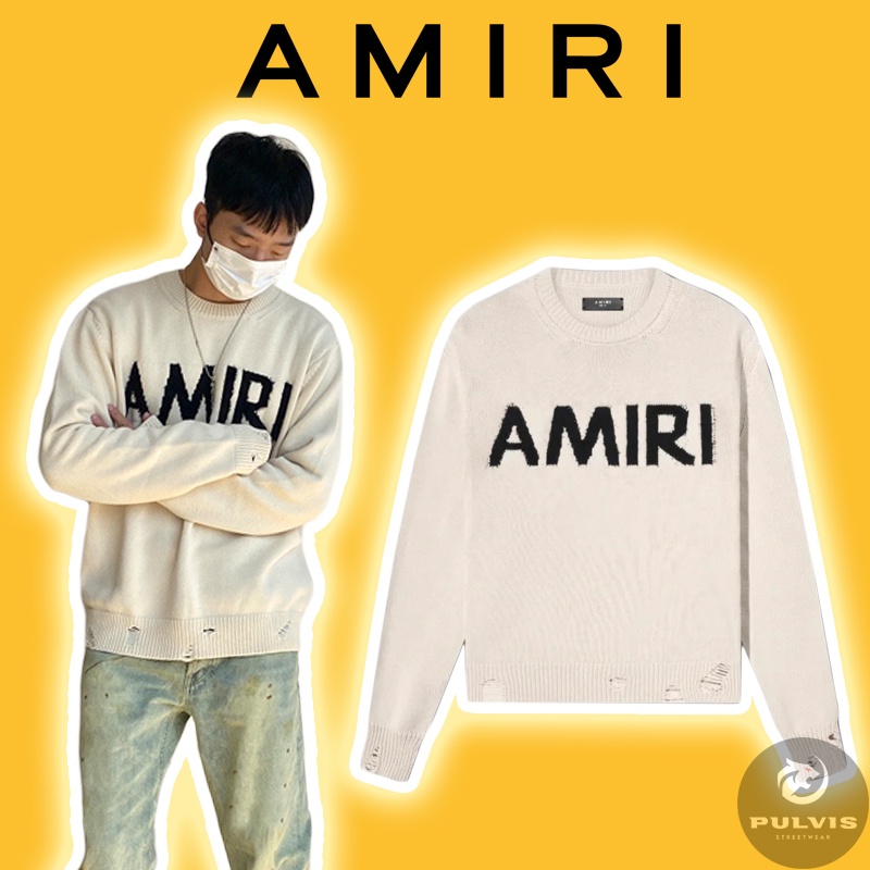 ⚡️[Hight Quality] - Áo Sweater AMlRl Destroyed Logo Crewneck Sweater, Áo sweater len AMlRl rách