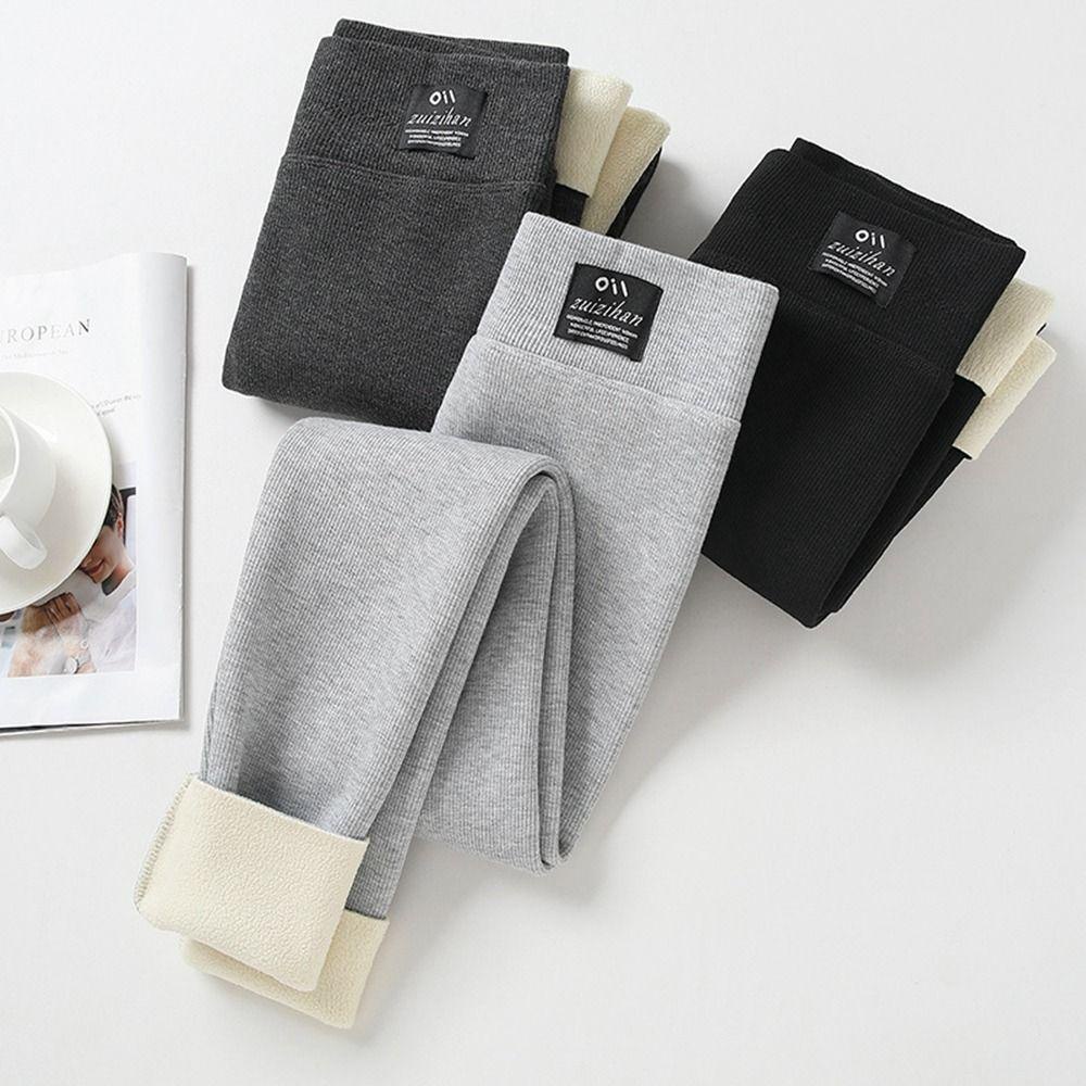 IVORY Quần Legging Lông Cừu Giữ Ấm Cạp Cao Ngang Mắt Cá Chân Phong Cách Hàn Quốc Cho Nữ