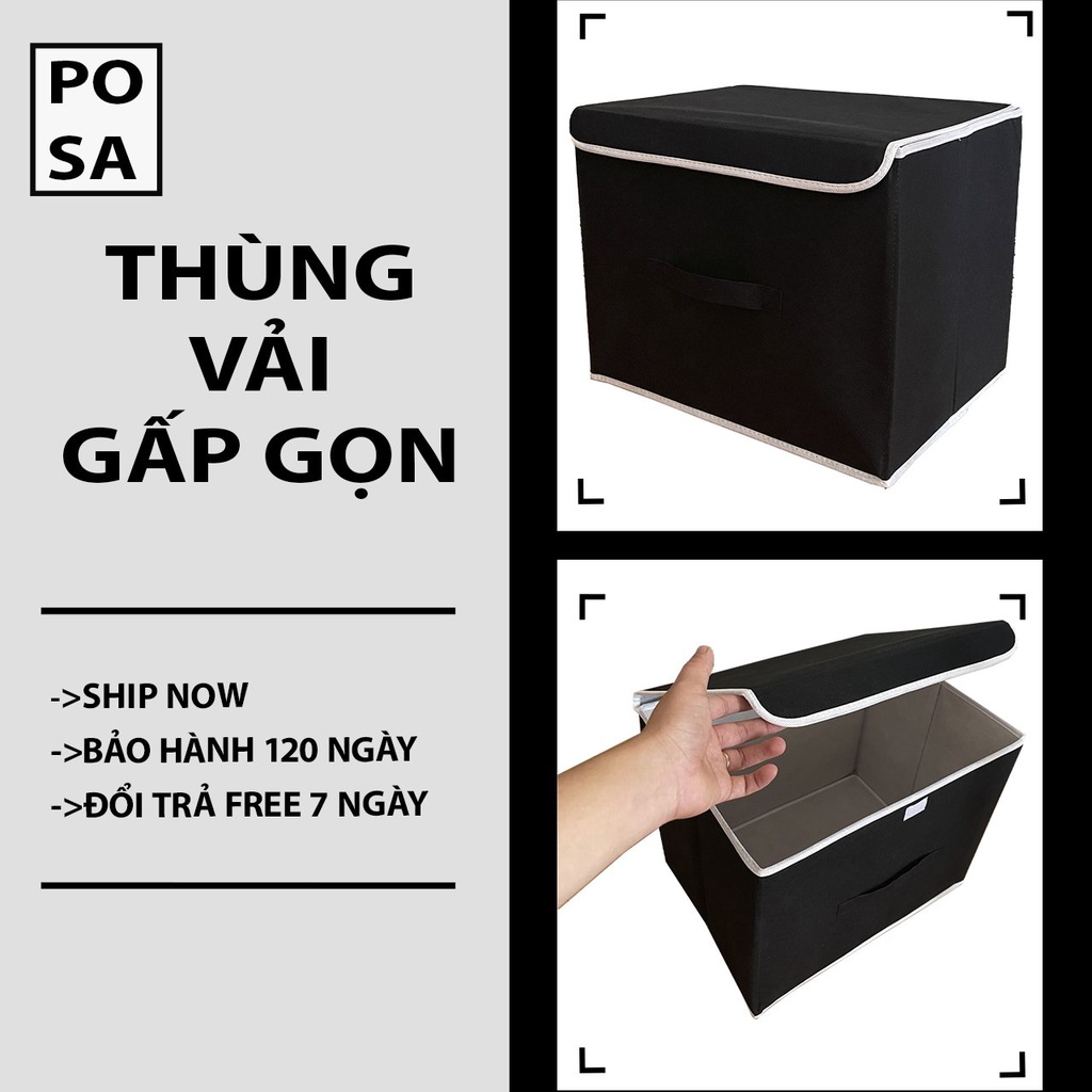 Thùng vải đựng đồ gấp gọn màu đen không in Posa