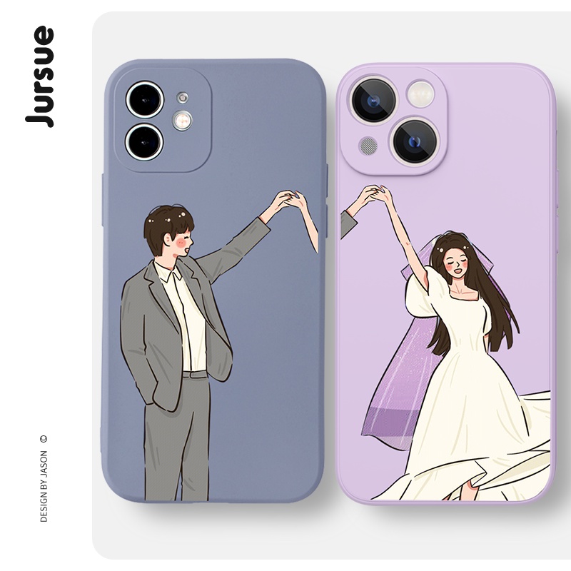 Ốp lưng JURSUE hoạt hình cặp đôi dễ thương đẹp nam nữ ngộ nghĩnh Cho iPhone 14 13 12 11 Pro Max SE 2020 X XR XS 8 7 ip 6S 6 Plus kute XYH812