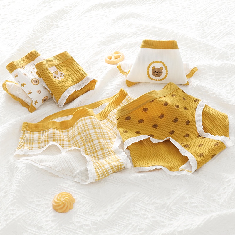 Quần Lót Nữ Cotton Viền Ren Họa Tiết Gấu Vàng - Subo Shop