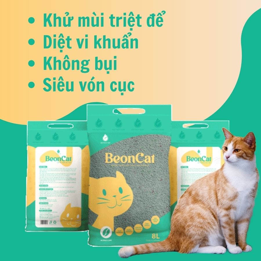 Cát vệ sinh cho mèo Beoncat 8kg (tương đương 18 Lít) Siêu vón, Khử mùi triệt để, diệt khuẩn, không bụi