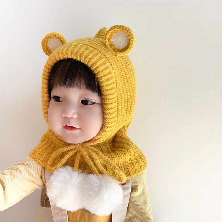 Mũ len kết hợp khăn choàng cổ giữ ấm mùa đông cho bé từ 1 đến 4 tuổi