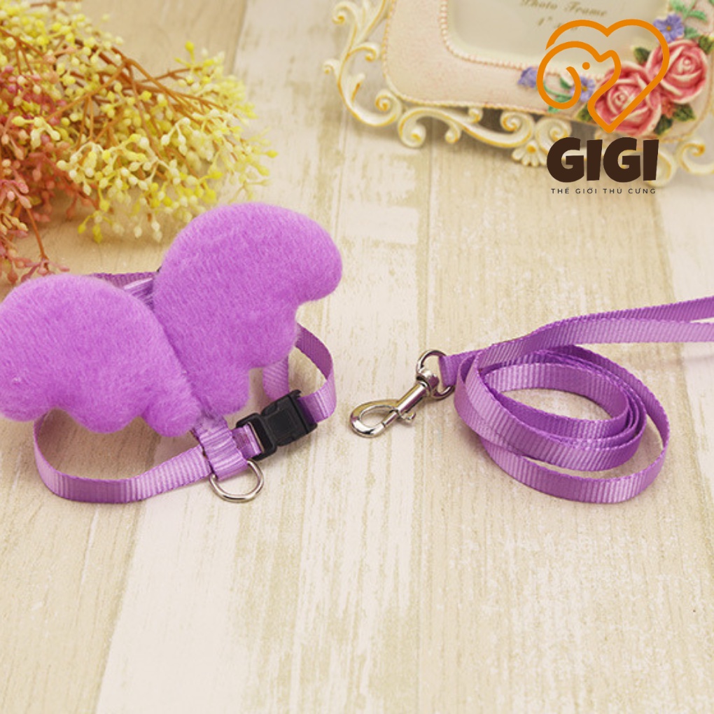Áo yếm cánh thiên thần kèm dây dắt thú cưng đồ phụ kiện cho chó mèo dùng khi đi dạo ngoài trời - GiGi Pet Shop