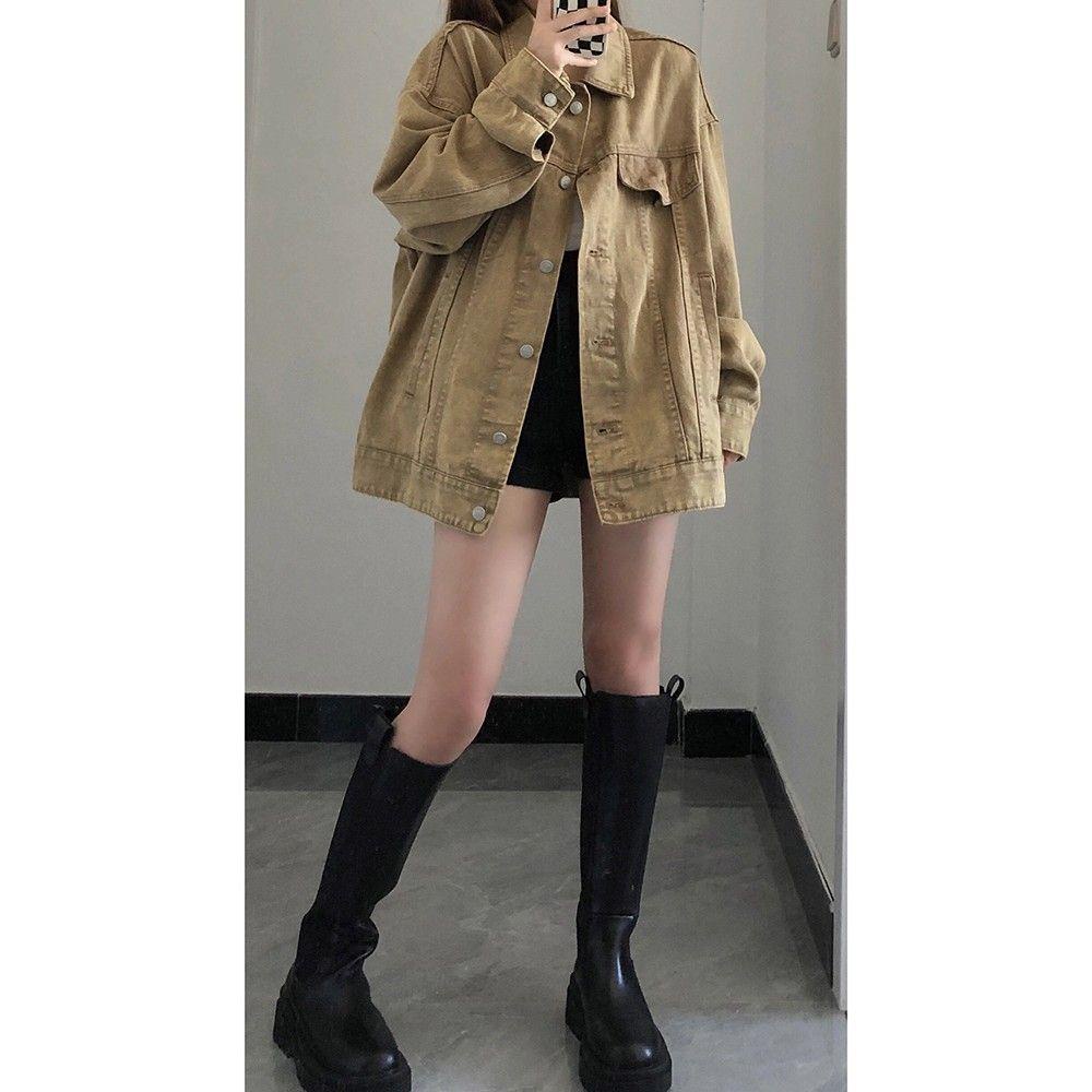 Áo Khoác denim Dáng Rộng Phong Cách retro Mỹ Thời Trang Thu Đông Dành Cho Nữ