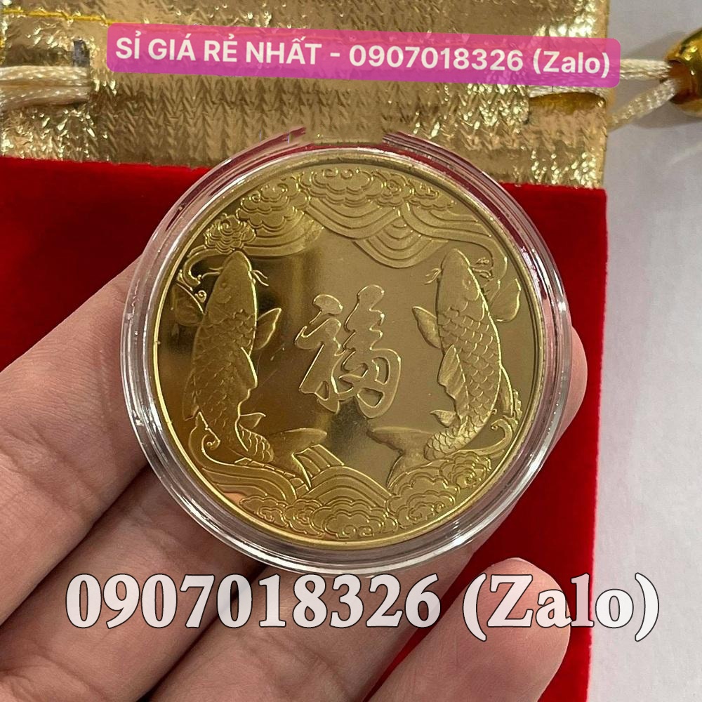 Đồng Xu Quan Âm Bồ Tát Phong Thuỷ May Mắn Tặng Kèm Túi Gấm