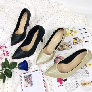 Giày búp bê cao gót  nhũ kim tuyến 9p CG-0292