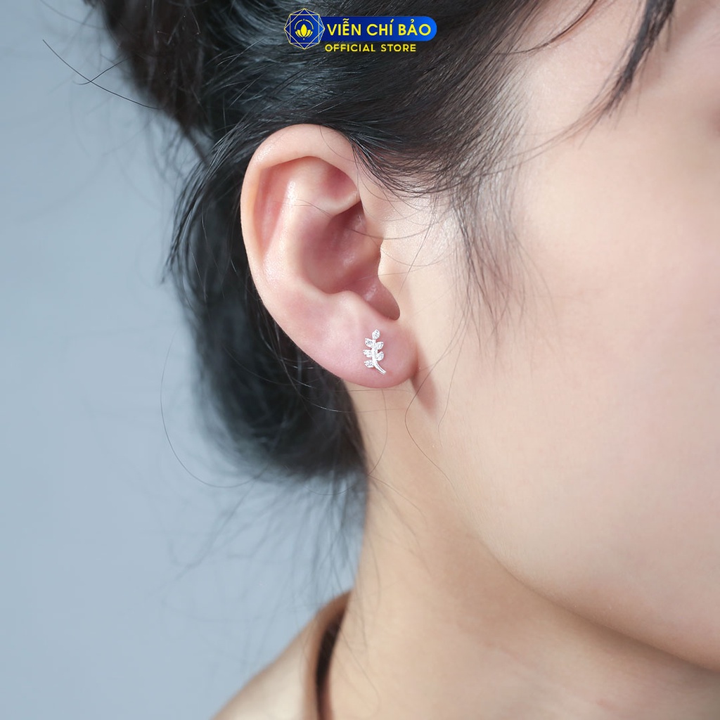 Khuyên tai bạc nữ cành dương xỉ chất liệu bạc 925 thời trang phụ kiện trang sức Viễn Chí Bảo E003
