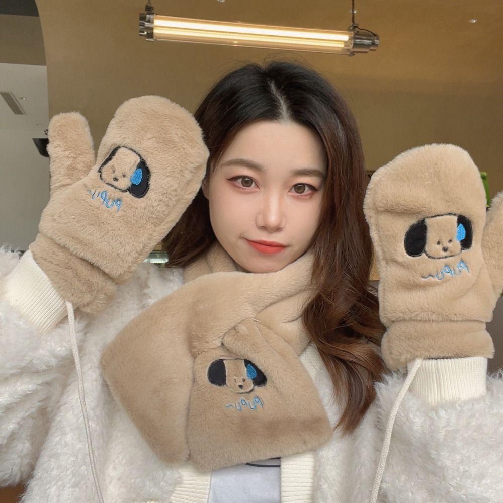 Khăn Choàng Cổ Vải Bông Dày Dặn Co Giãn Họa Tiết Chú Chó Hoạt Hình Dễ Thương