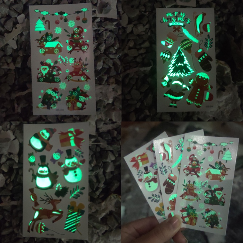 Miếng Dán Hình Xăm Tạm Thời Họa Tiết Giáng Sinh Phát Quang Dễ Thương