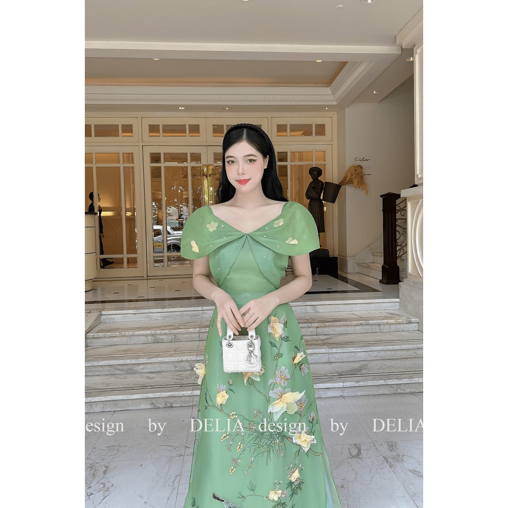Áo Dài Cách Tân Thiết Kế Cao Cấp Delia Cát Tiên Tơ Organza Đính Kết