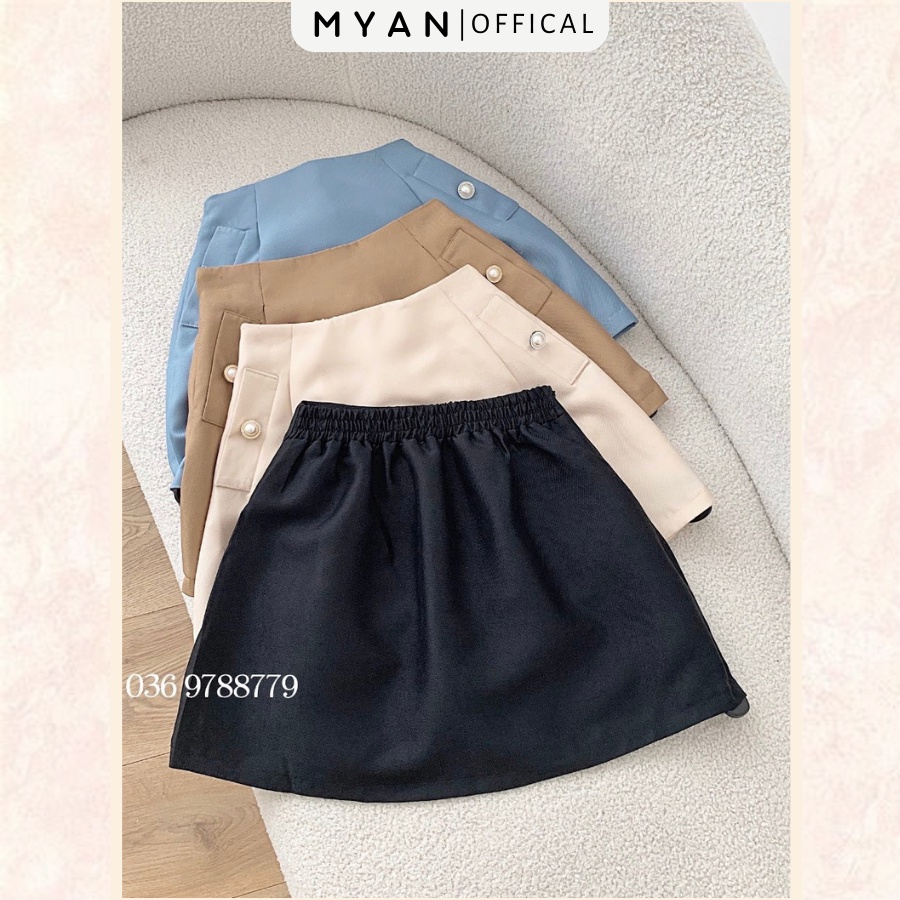 Chân Váy Chữ A Dáng Ngắn MYAN Thiết Kế Chất Taffta 2 Túi Cúc Ngọc Lưng Chun Màu Đen, Be, Nâu, Xanh (Có Quần) Vvn032307
