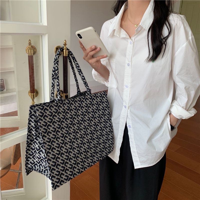 Ielgy Túi Xách Đeo Vai canvas Sức Chứa Lớn Kiểu jacquard retro Cho Nữ