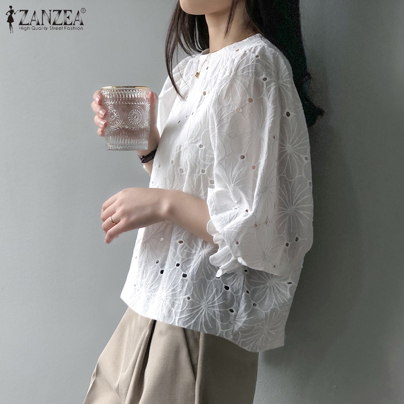 Zanzea Áo Sơ Mi Tay Phồng Cổ Tròn Phong Cách Hàn Quốc Dành Cho Nữ