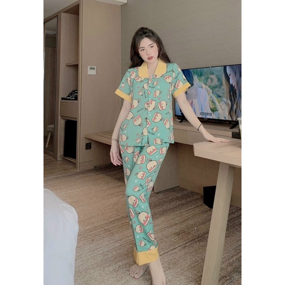 Bộ Ngủ Pịama cổ sen lụa mango Loại 1