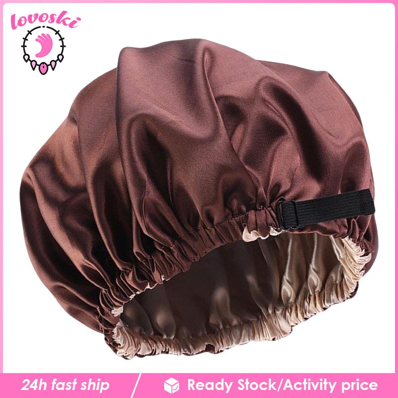 Mũ Trùm Đầu Vải satin Hai Lớp Có Thể Điều Chỉnh Dùng Khi Ngủ / Kaki