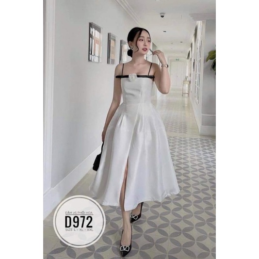 Đầm 2s phối hoa trắng và đen