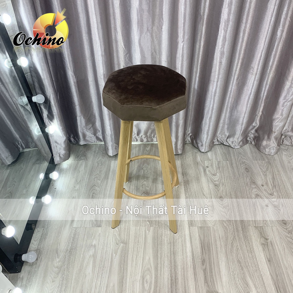 Ghế Bar, Ghế Chụp Hình Xoay 360 Độ Bọc Nỉ Cao Cấp Chân Sắt Sơn Giả Gỗ  Mẫu 8 Cạnh Sang Chảnh (Hàng Sẵn)
