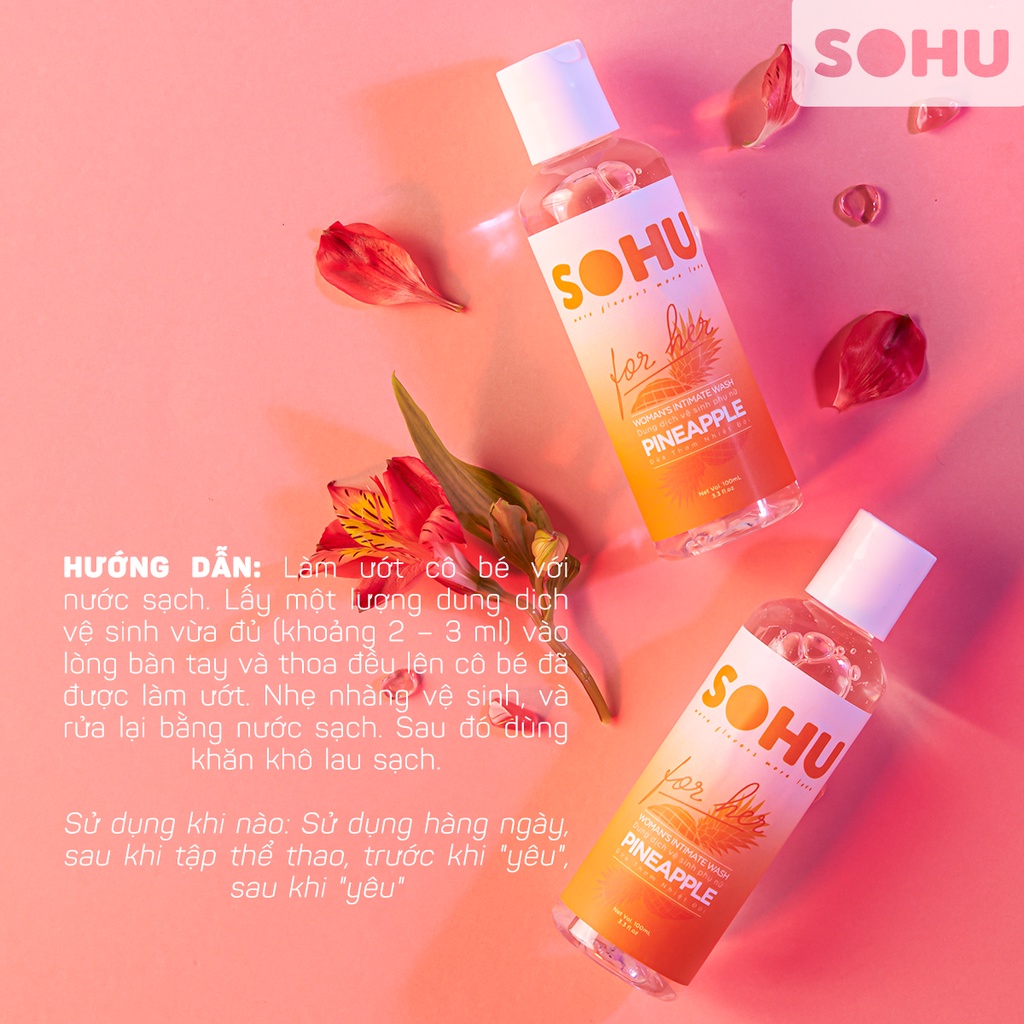 Dung dịch vệ sinh phụ nữ hương dứa nhiệt đới SOHU HCM khử mùi tự nhiên lành tính chai 100ml