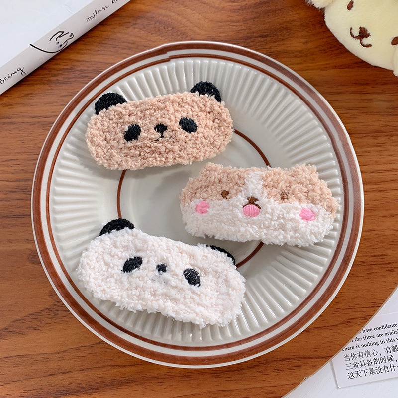 Kẹp Tóc Hình Thỏ / Gấu Trúc Bằng Lông Nhung Dễ Thương Xinh Xắn