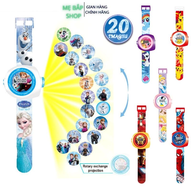 Đồng hồ trẻ em, đồng hồ chiếu hình cho bé trai và bé gái từ 3 đến 10 tuổi Elsa, Siêu nhân, Ngựa Pony, Pikachu, Ironman