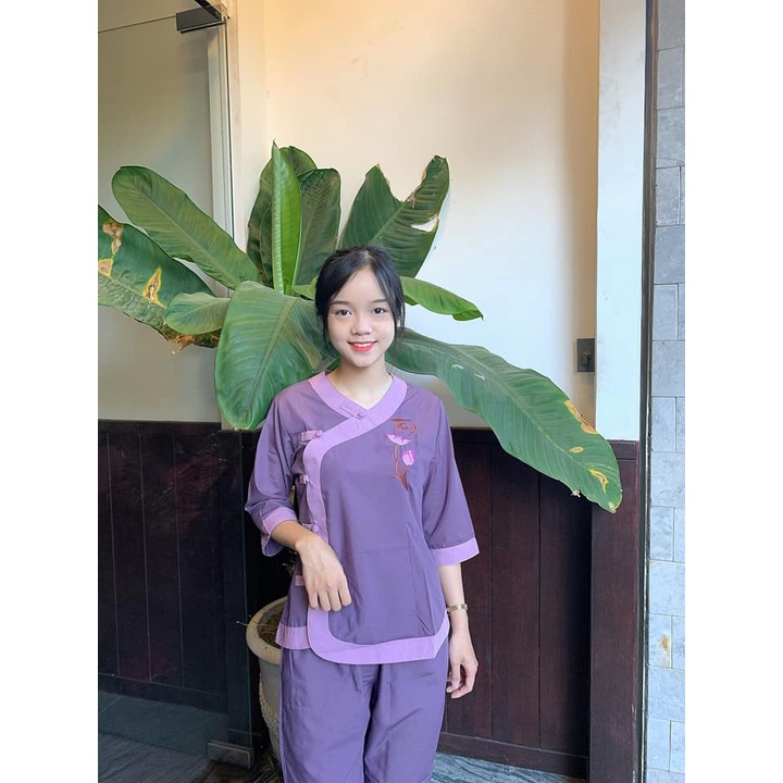 ĐỒ LAM ĐI CHÙA mẫu tim phối vải kate