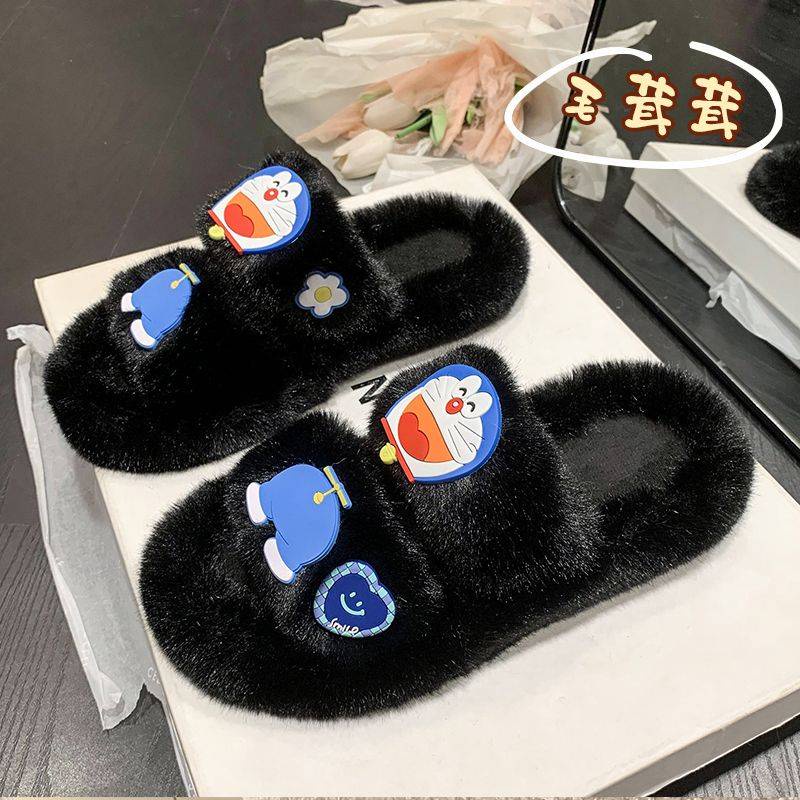 Dép đi trong nhà mùa đông Dép lông Dép Bông Đi Trong Nhà Hình Doraemon Dễ Thương Cho Nữ