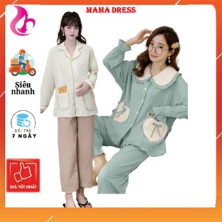 Bộ đồ bầu Đồ bộ Sau sinh Pyjamas và tiểu thư thiết kế đẹp có cúc thật kèm khóa ti tiện lợi B61