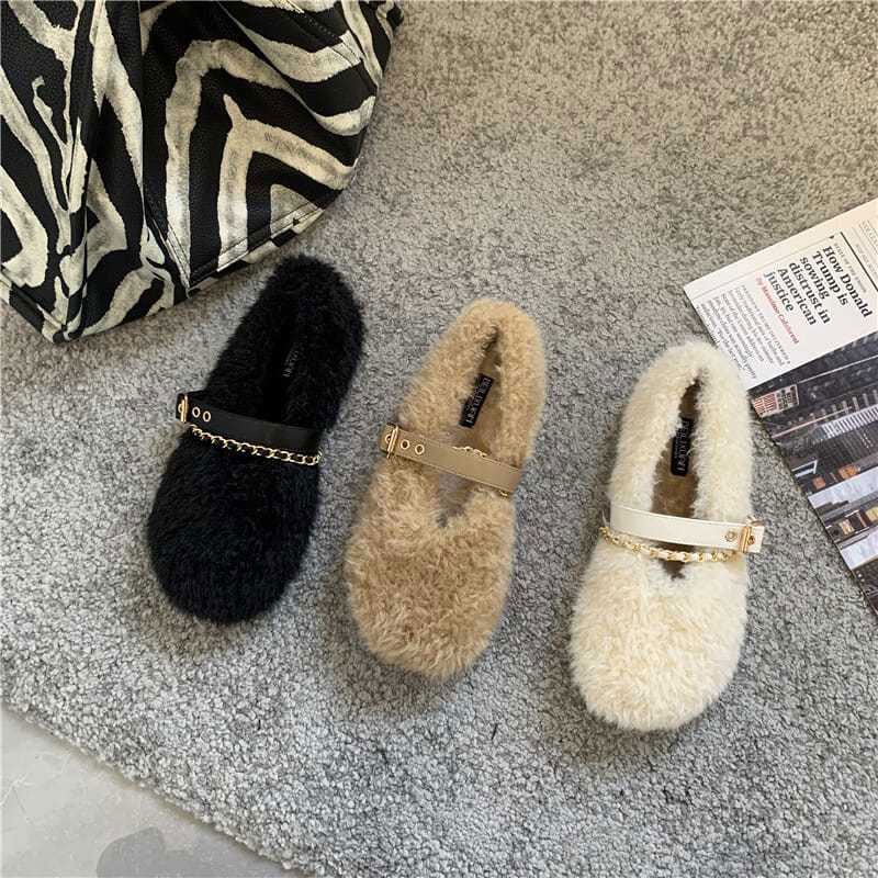 One more shoes Giày Lười Vải Lông Ấm Áp Chống Trượt Phong Cách Mới Cho Phụ Nữ Mang Thai