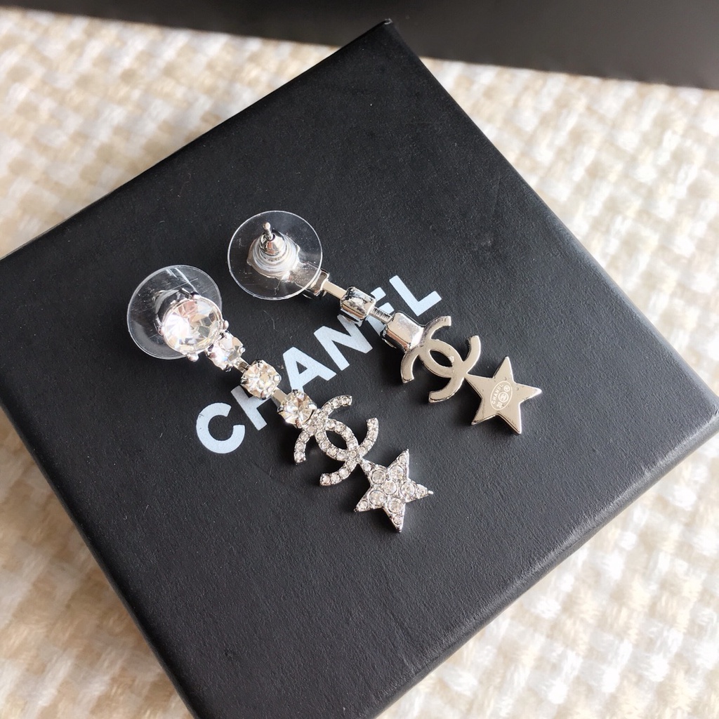 Đôi Bông Tai Mạ Bạc 925 Hình Ngôi Sao / Chữ C Thời Trang