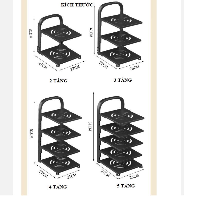 Kệ giá để chảo Pihouse 2-3-4 tầng, thép cacbon sơn tĩnh điện có thể điều chỉnh độ cao