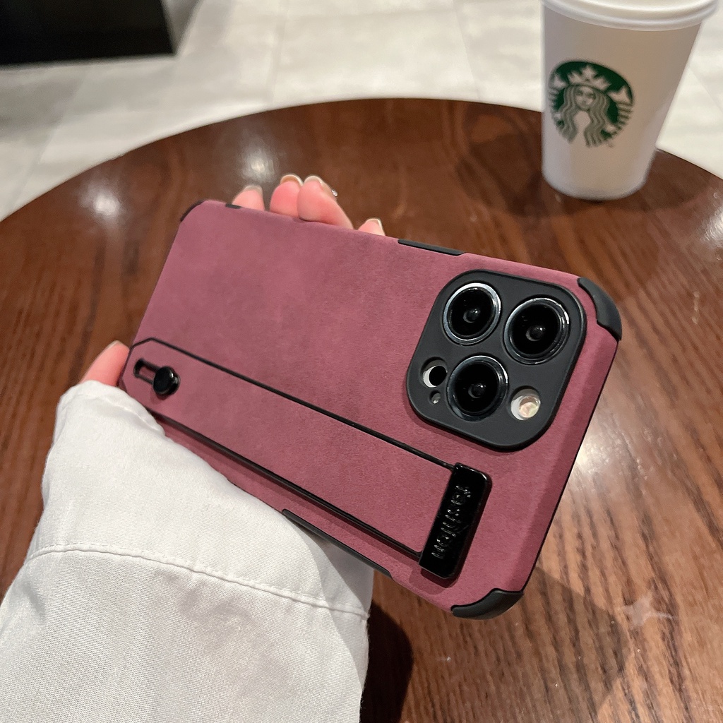 Ốp Điện Thoại Bằng Da Lộn Có Dây Vòng Tay Cho iPhone 14 13 12 11 pro max