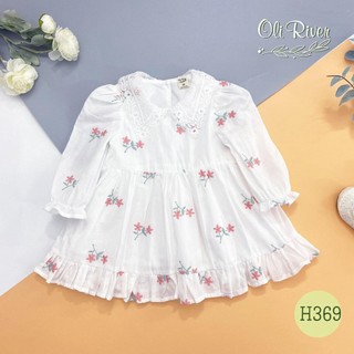 Váy bé gái tay dài thô thêu hoa cao cấp olive Cỏ fashion