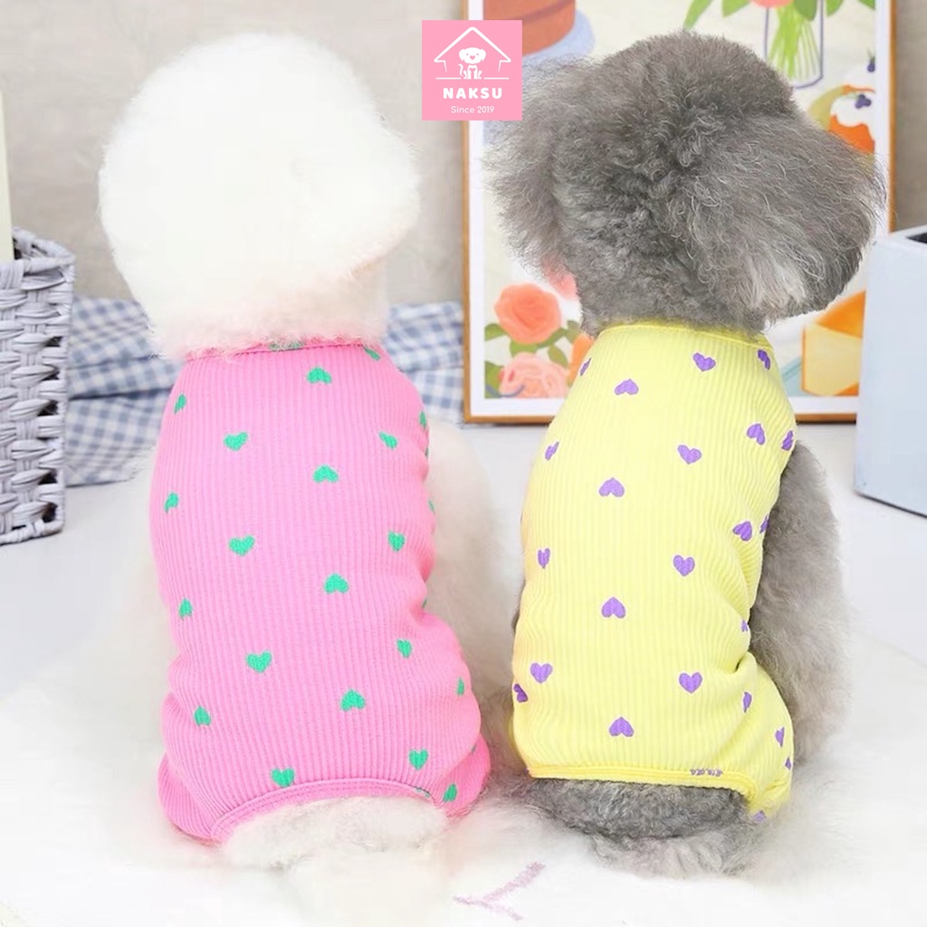 Áo 4 Chân Liền Thân Cho Chó Mèo, Quần Áo Jumps Hình Trái Tim Dễ Thương Naksu