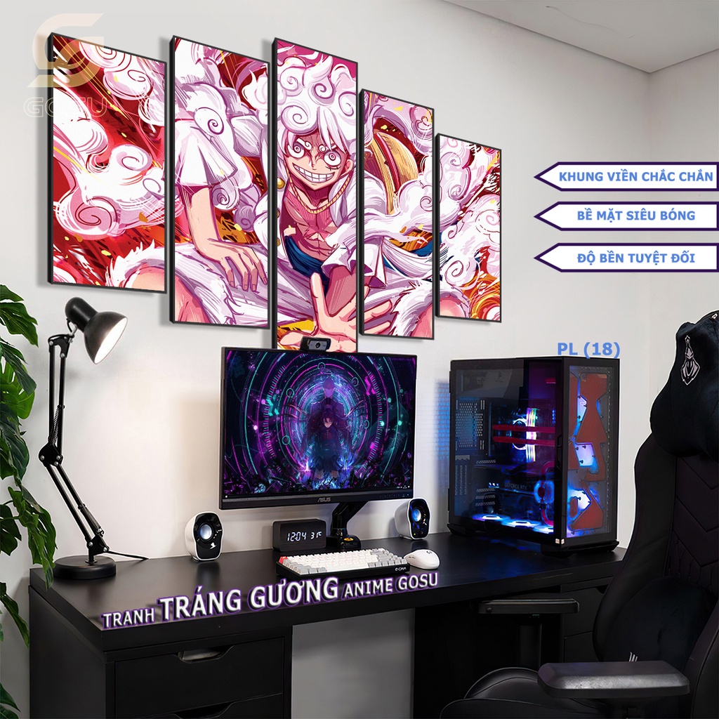 Set 5 Tranh Ghép Treo Tường anime đã có Khung chủ đề One Piece, Dragon ball Super,  Kimetsu No Yaiba decor góc Gaming