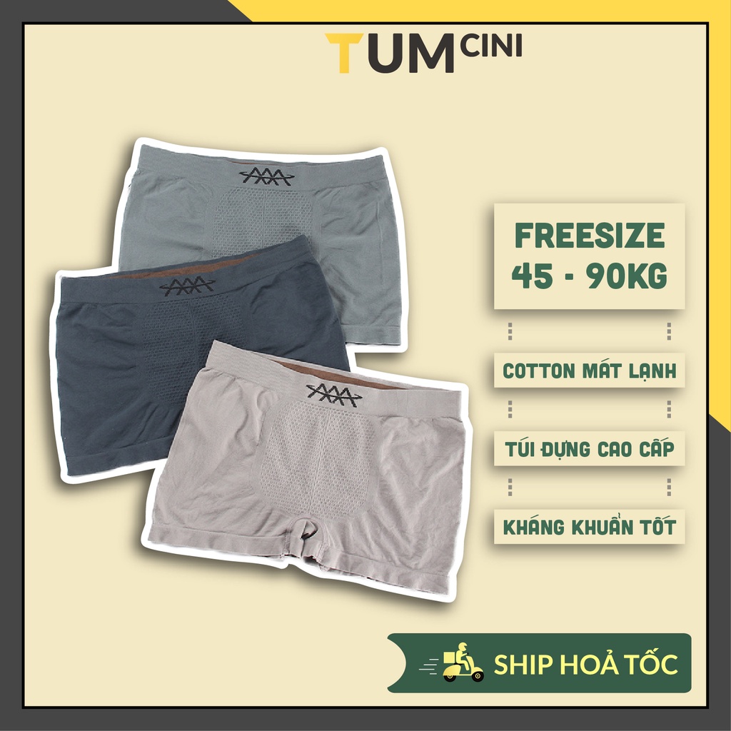 Quần lót nam boxer sịp đùi cao cấp thun lạnh cotton freesize 40-90 kg Tumcini QLN01