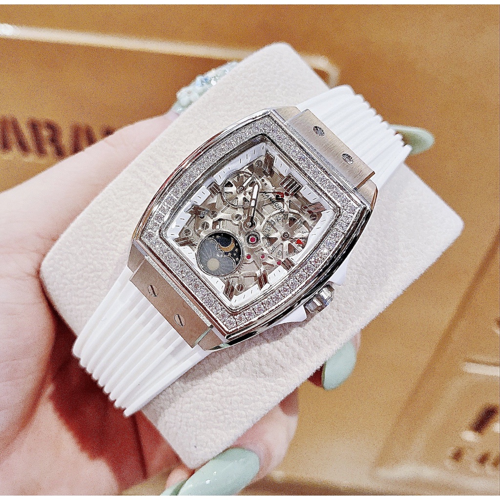 Đồng Hồ Nữ hanboro HBR677 Quartz , Dây Cao Su Màu Trắng , Size 36mm