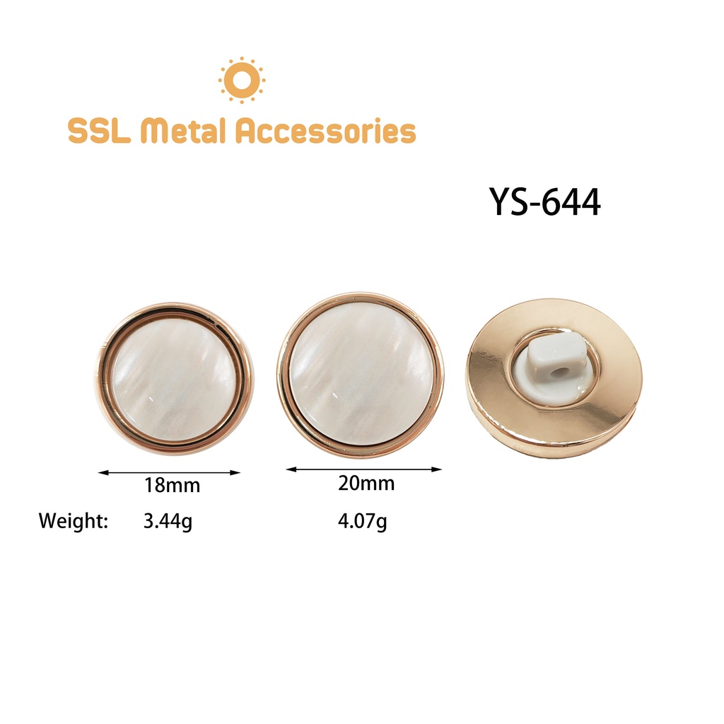 Nút Áo Xoàn Kim Loại Thời Trang Hình Tròn Mắt Mèo Dành Cho Áo Vest, Sơ Mi, Áo Dạ Ys - 644 18Mm, 20Mm (1 Cái)