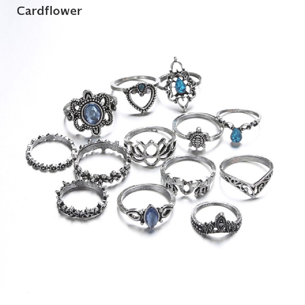 < Cardflower > Bộ 13 Nhẫn Thời Trang Boho Dainty Bohemian Đi Tiệc Trang Sức Ngôi Sao Đá Quý Đang Giảm Giá