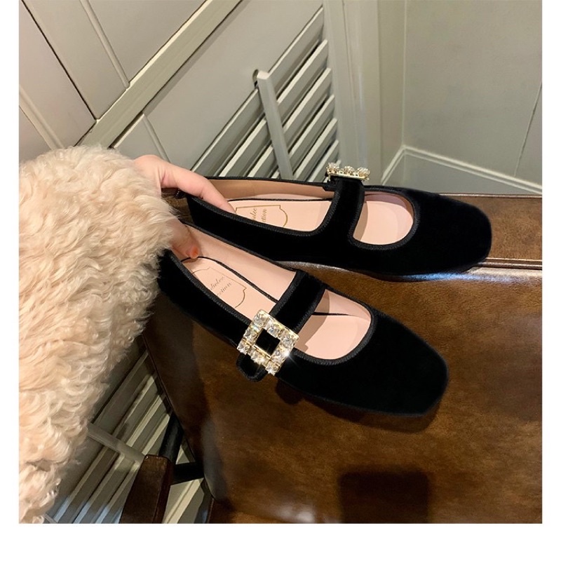 Giày Mary Jane quai ngang đính đá (bản da nhung)