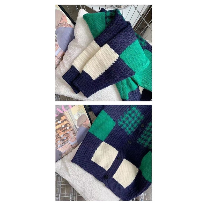 Áo Khoác Cardigan Dệt Kim Màu Sắc Tương Phản Phong Cách Phương Tây Thời Trang Thu Đông 2022 Cho Bé Gái