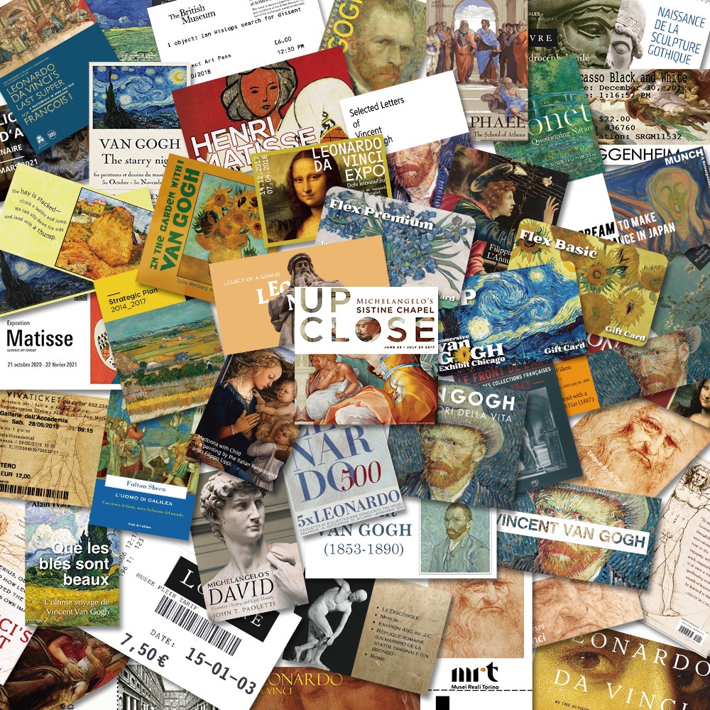 Set 50 chiếc sticker chống nước TRANH SƠN DẦU VANGOGH retro vintage dùng dán mũ bảo hiểm, vali, laptop, máy tính, bình