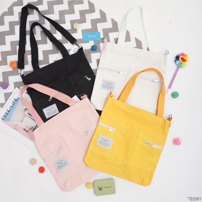 Túi tote vải bố đeo chéo nữ thời trang đi chơi đi học