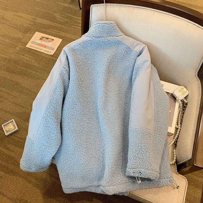 Áo Khoác Cardigan Cotton Lót Lông Cừu Dày Dặn Màu Xanh Sữa Phong Cách Hàn Quốc Thời Trang Mùa Đông Cho Cặp Đôi