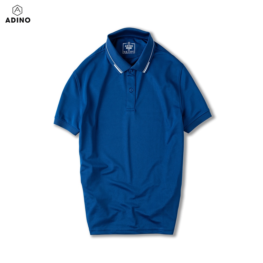 Áo polo nam màu xanh dương phối viền ADINO vải polyester cotton không bai xù dáng công sở slimfit hơi ôm trẻ trung AP96
