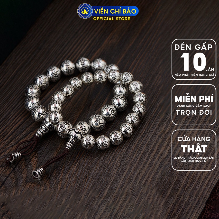 Vòng tay bạc nam Chuỗi BT Khắc Chữ Phật chất liệu bạc Thái 925 thời trang phụ kiện trang sức Viễn Chí Bảo L100286