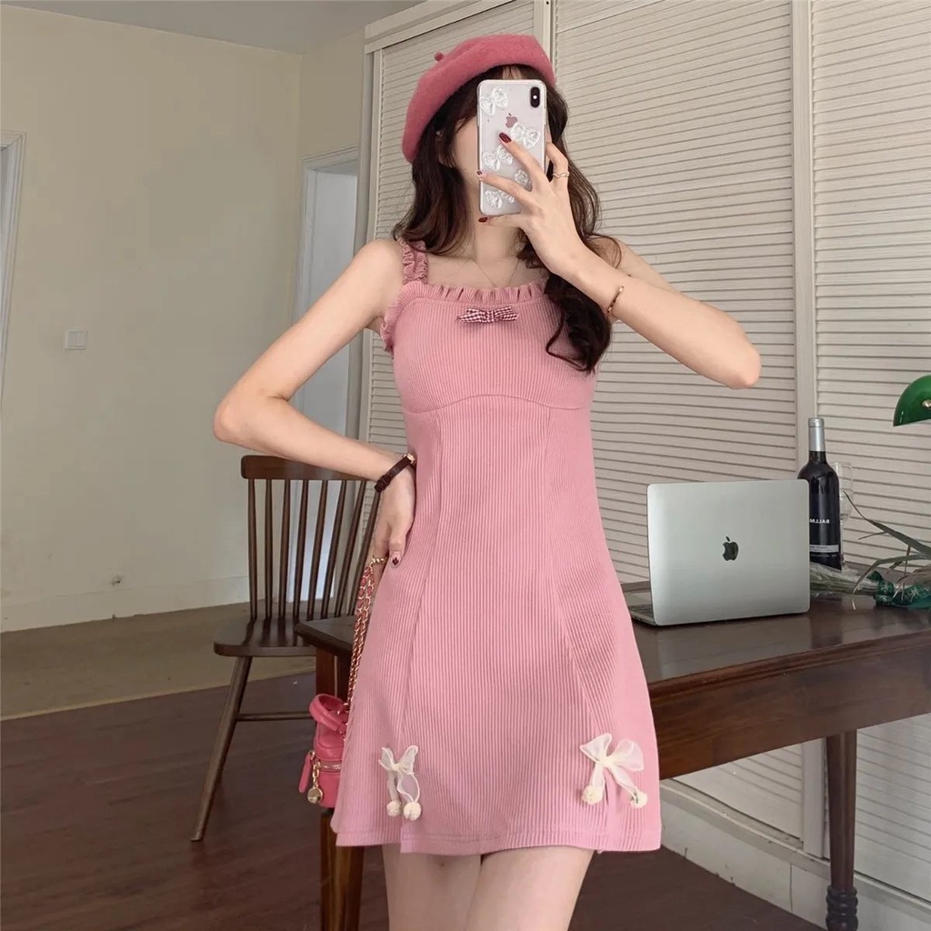 Set Đầm Hai Dây Thắt Nơ Eo Thời Trang Mùa Hè Hàng Mới 2022 Dành Cho Bạn Nữ