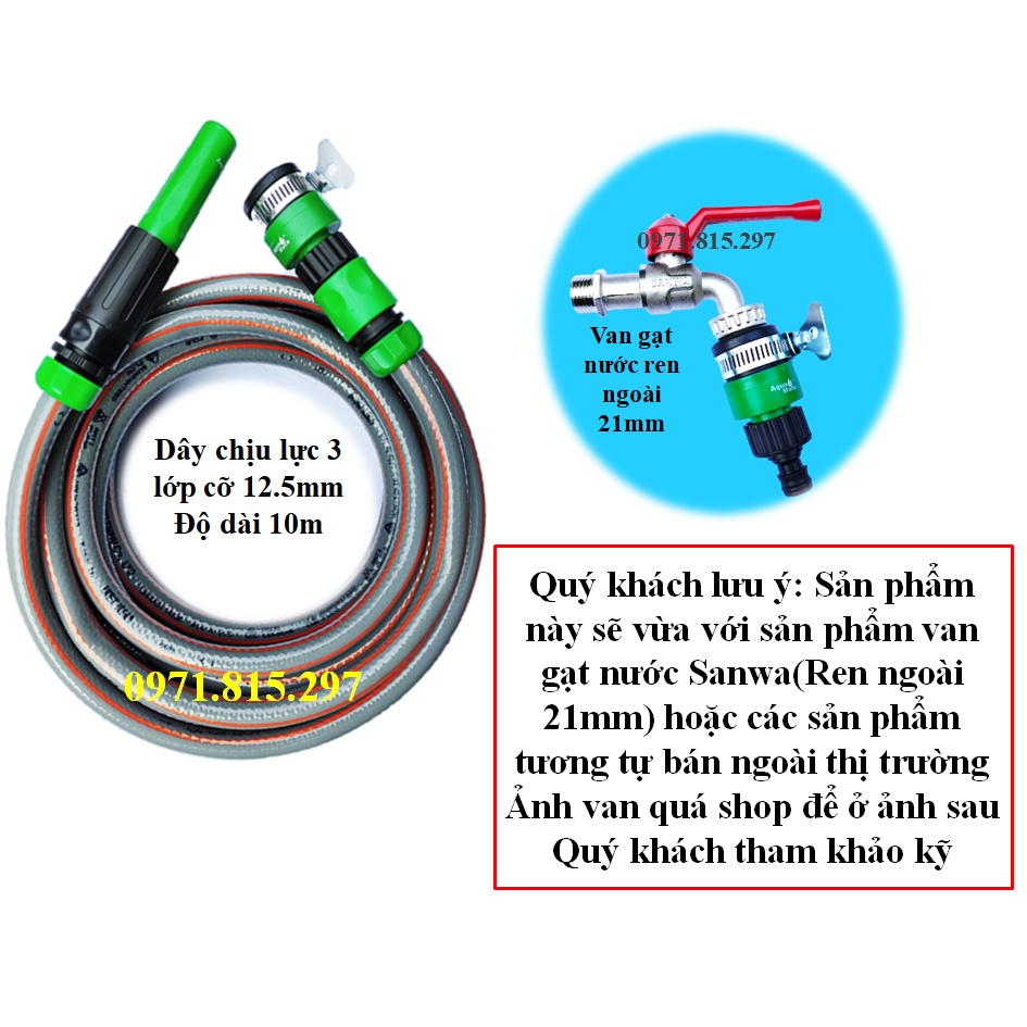 Combo bộ vòi xịt tưới cây tự động tăng áp AQUA MATE W-3203, 10m ống chịu lực Lion King , 2 đầu cut nối nhanh vòi nước